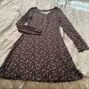 Floral print long sleeve swing dress